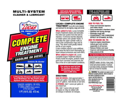 Lucas Oil 10016 Fuel System Cleaner; Use To Clean/ Lubricates And Fuel Stabilizer For Entire Fuel System