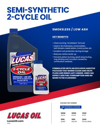 Lucas Oil 10058 Oil; Semi-Synthetic; 2.6 Ounce Bottle; Single